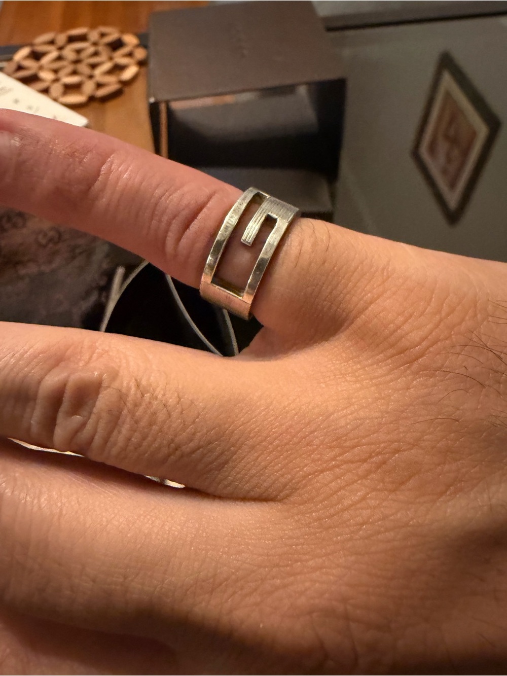 Gucci Silver-Tone Open Square Ring size 4.5